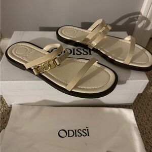 NWT Odissi Calf flat logo slide sandal size 37.5 color natural
